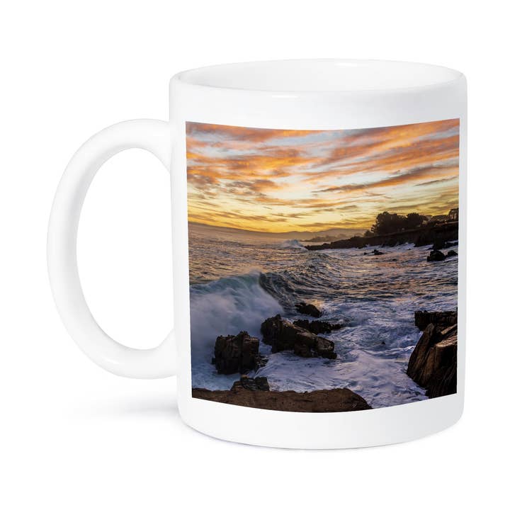 3dRose - Wholesale Coffee Mug - 3dRose, Sunrise sky over crashing waves of Pacific Grove, Lovers Point, CA., Mug8
