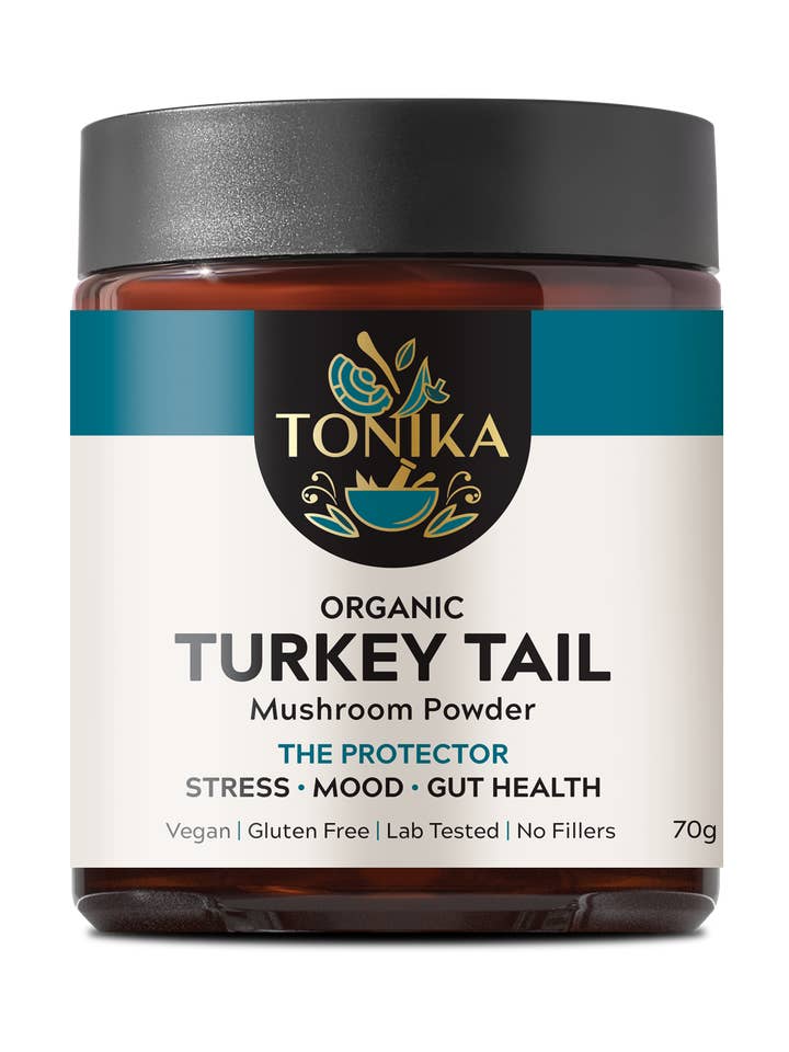 Glasgefäß mit Puderpulver aus biologischem Truthahnschwanz — The Protector für den Großhandel von Tonika