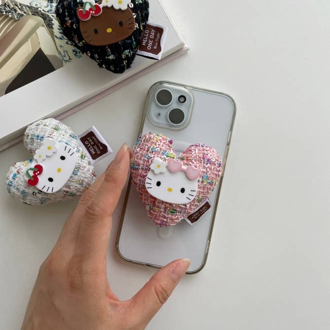 MOND HAUS - Wholesale Phone Grip - Tweety Phone Holder Kitty Face Tweed Heart Plush Charm
