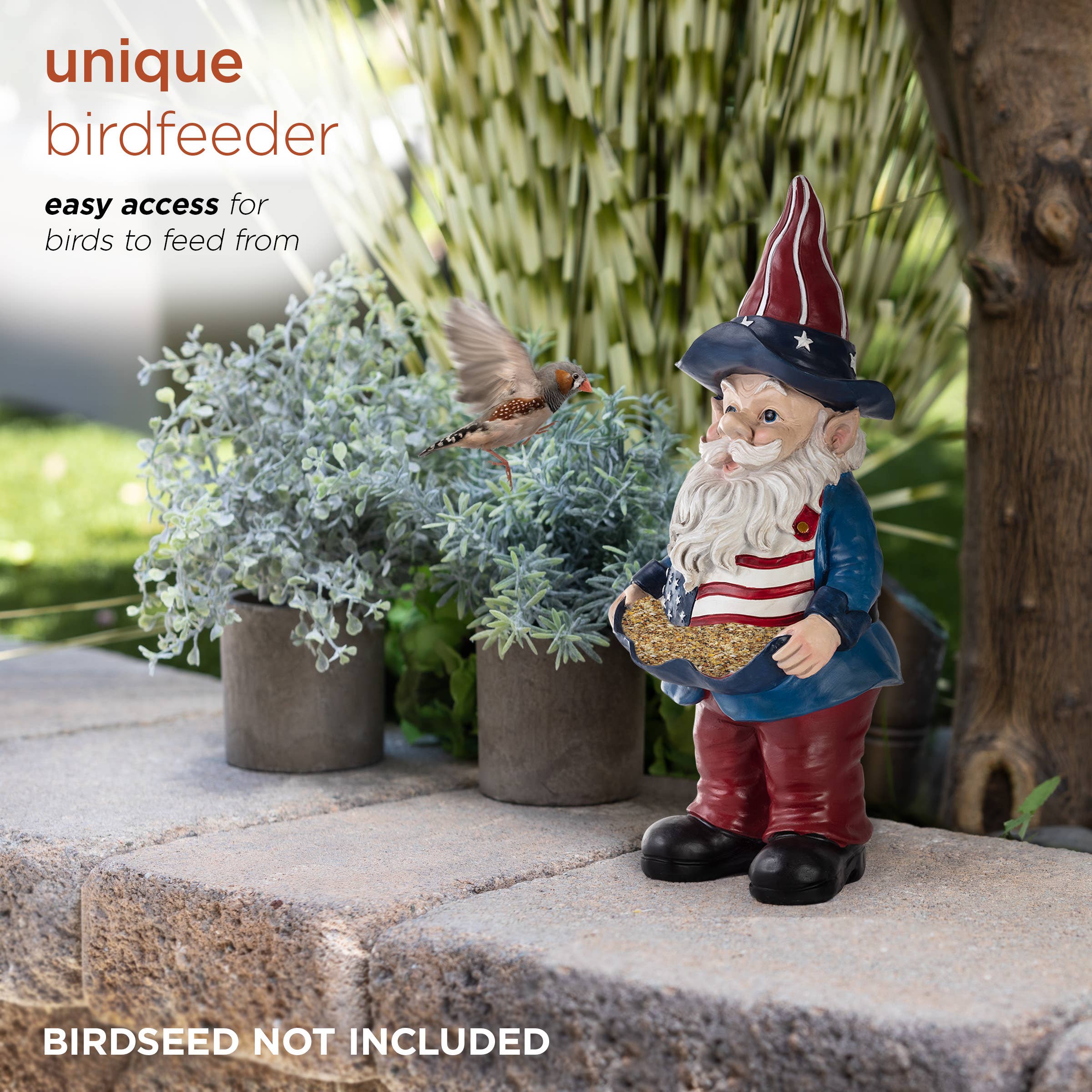 Alpine Corporation - Wholesale Garden Gnome - Alpine Corporation Americana Gnome with Flag Apron Bird Feed4
