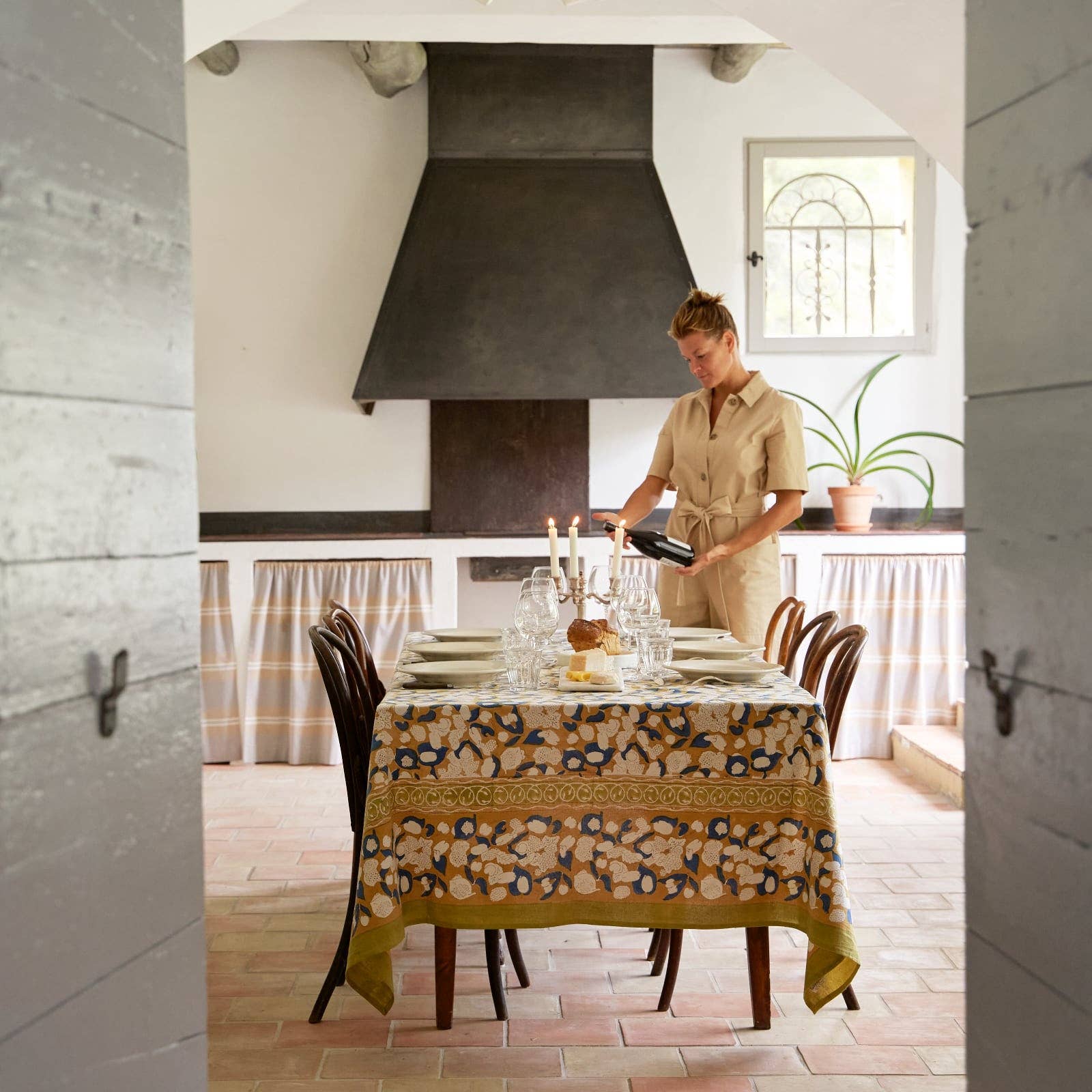 Caravan Home - Wholesale Tablecloth - Forest Harvest Mustard & Blue | French Tablecloth6