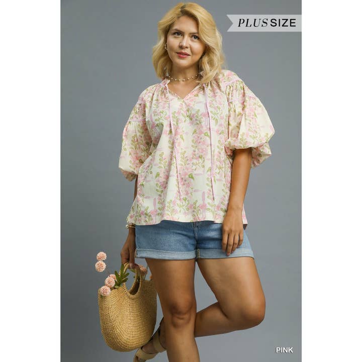 - Blouse à manches bouffantes fleurie PLUS pour la vente par STYLE USA