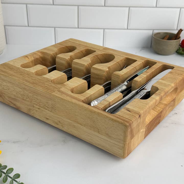 Loudblade - Wholesale Flatware Caddy - Custom Solid Hevea Wooden Flatware Drawer Organizer5