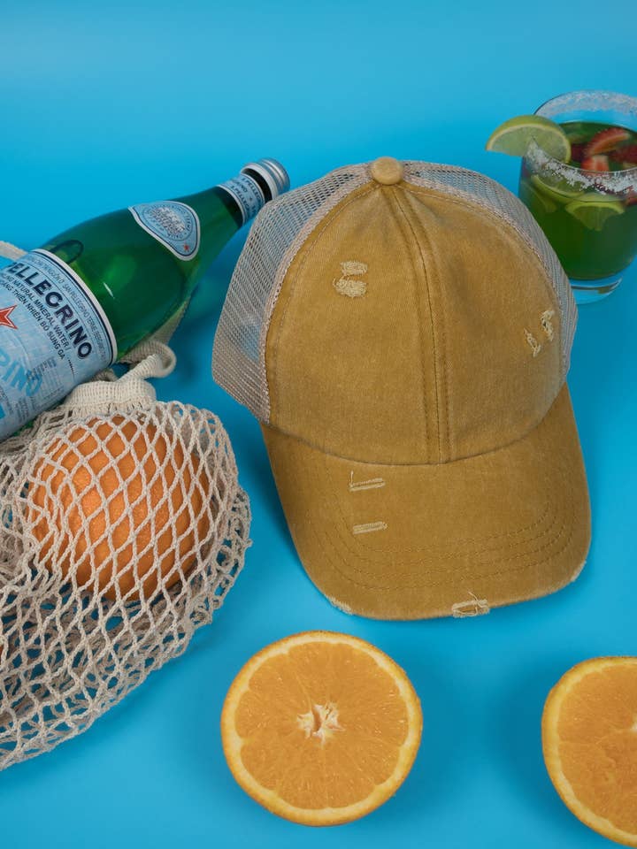 Casquette Vintage Lavée - 100% Coton - Byron Bay - Casquette Queue de Cheval - Moutarde pour la vente par Nakoa The Label