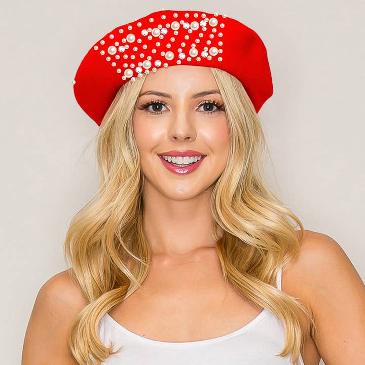 Sensibling Corp. - Wholesale Beret - Women's - Pearl Stone Cluster Embellished Wool Beret Hat15
