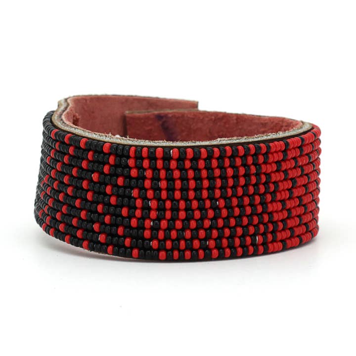 Swahili Coast - Wholesale Cuff Bracelet - Medium Red and Black Ombre Leather Cuff0