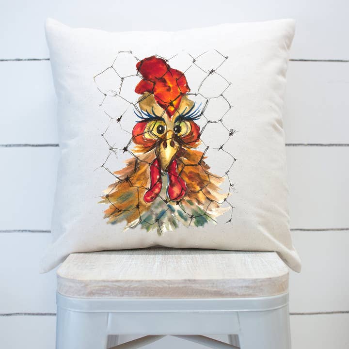 Aquarel Kip achter hek kussensloop woondecoratie voor wholesale door Rising Tide Vintage