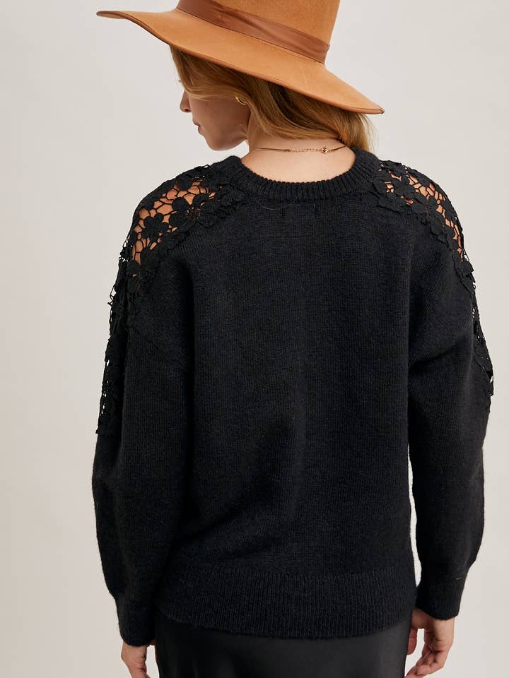 Bluivy - Wholesale Knit Sweater - Women's - CROCHET CONTRAST KNIT SWEATER PULLOVER