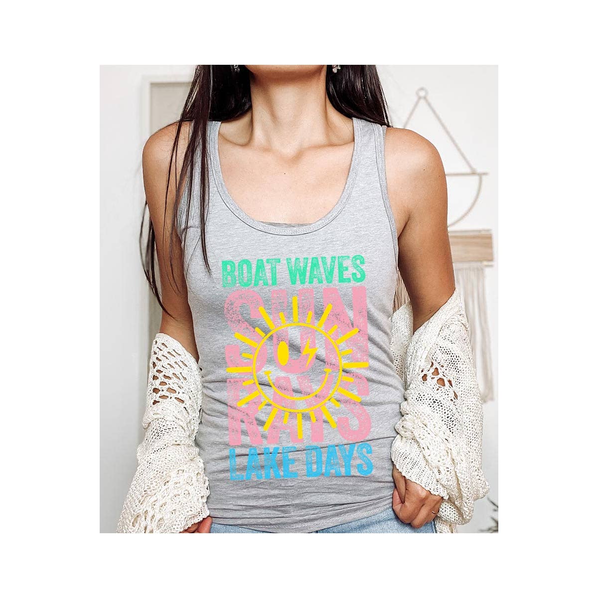 COLORBEAR - Wholesale Tank Top - Women's - Boat Waves Sun Rays Graphic Racerback Tank Top2