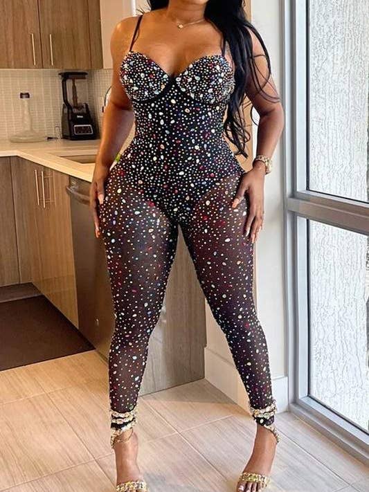 Jumpsuit van mesh met strass voor wholesale door Flarix