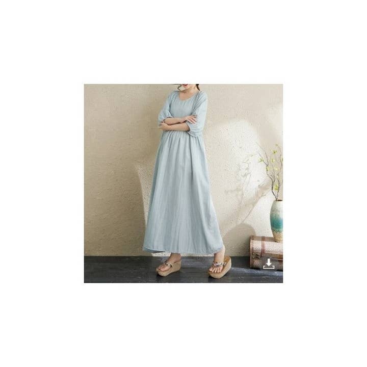 kycozy - Wholesale Dress - Women's - Double Gauze Round Neck Lantern Sleeve Loose Dress8