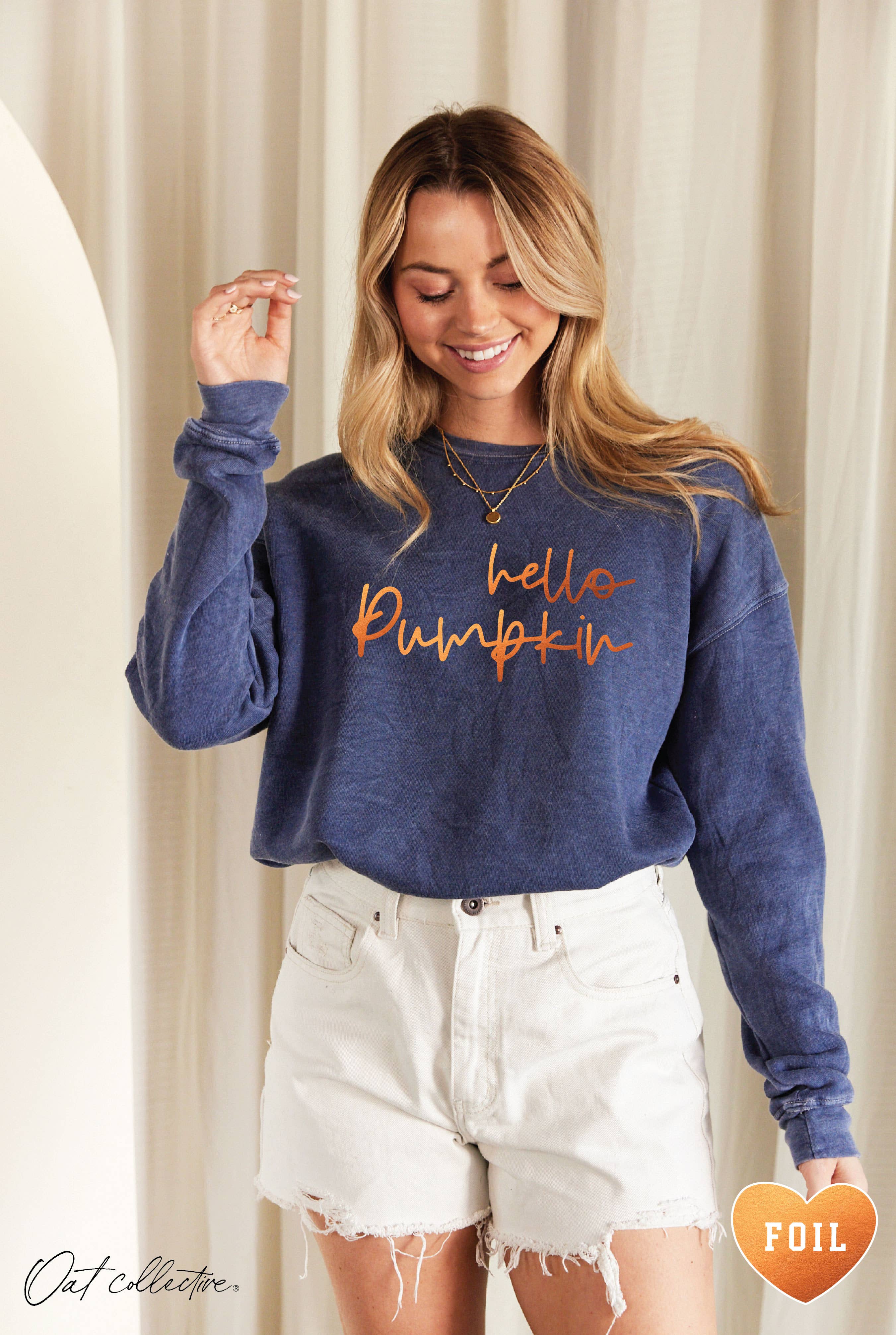 OAT COLLECTIVE - Wholesale Graphic Sweatshirt - Women's - HELLO PUMPKIN Foil Mineral Graphic Sweatshirt5