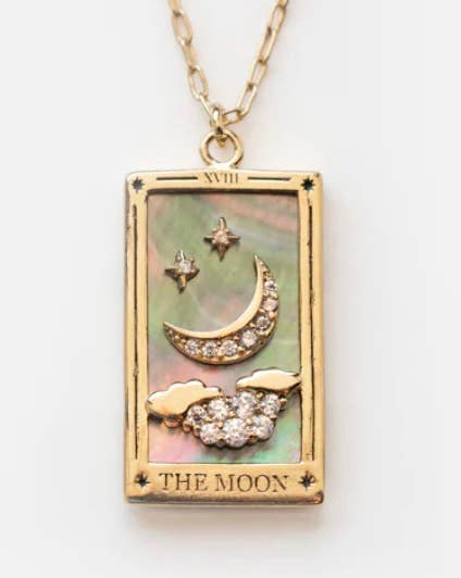 witte klassieker HoopLa ketting met tarotkaart De Maan - nieuw model voor groothandel op Faire7