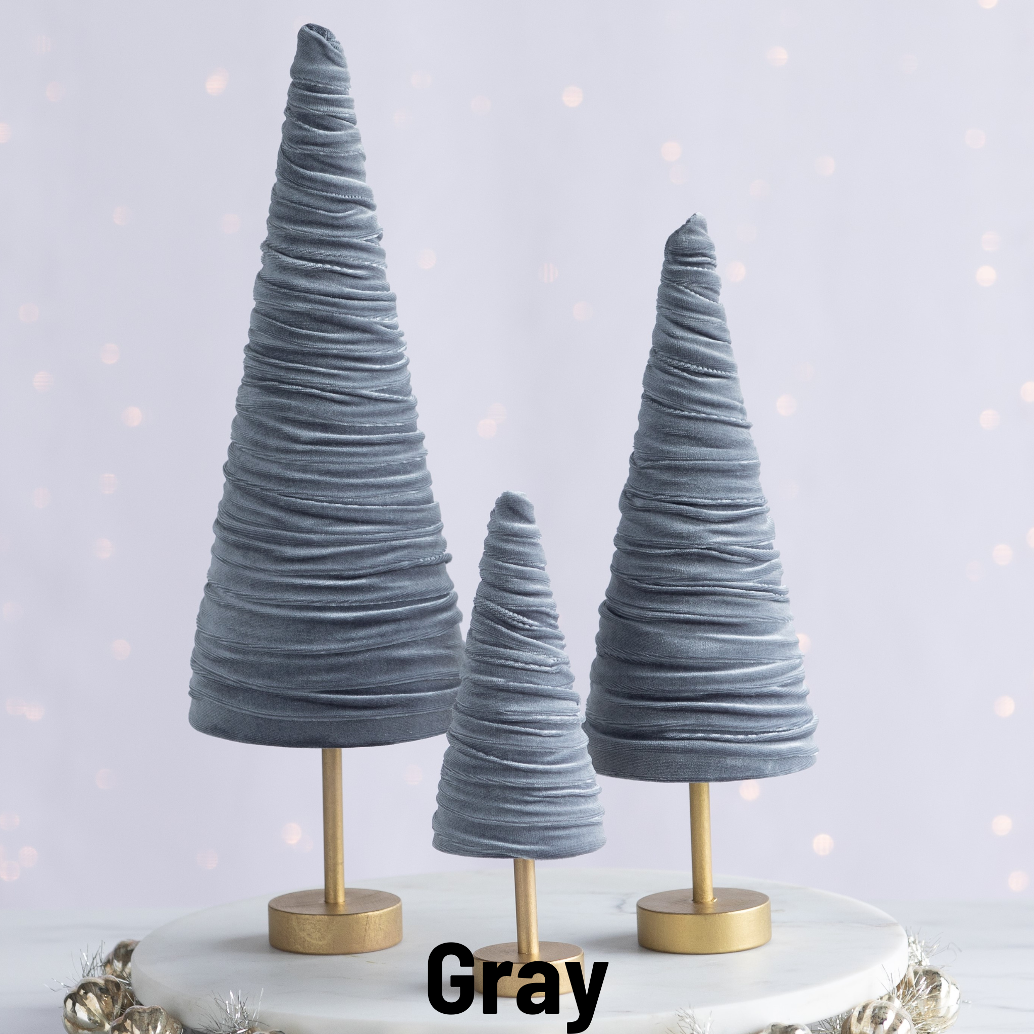 Your Heart's Content - Wholesale Christmas Decoration - Pedestal Trees Velvet Set of 3 Tablescap, Winter Mantel13