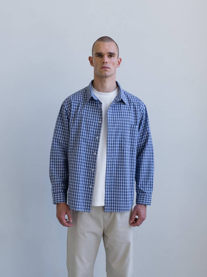 Chemise Heritage à micro-carreaux - carreaux bleus pour la vente par Hipland