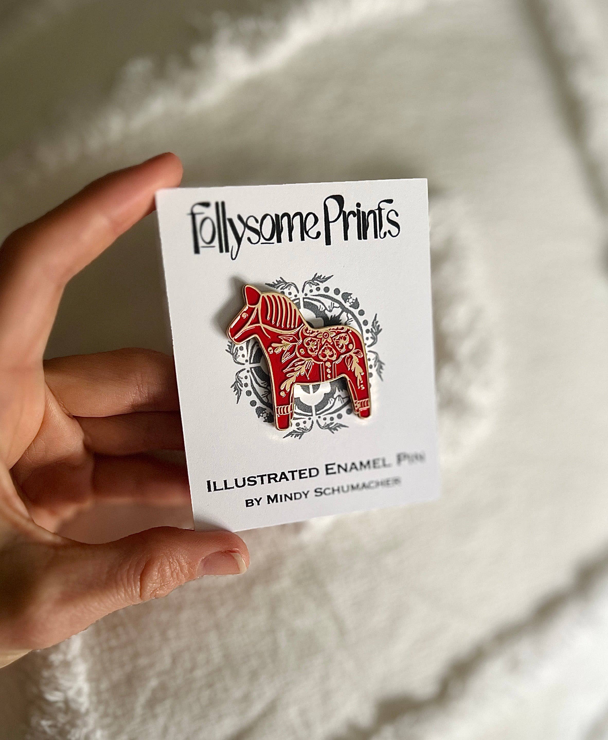 Follysome Prints - Wholesale Lapel Pin/Button - Dala Horse Enamel Pin2