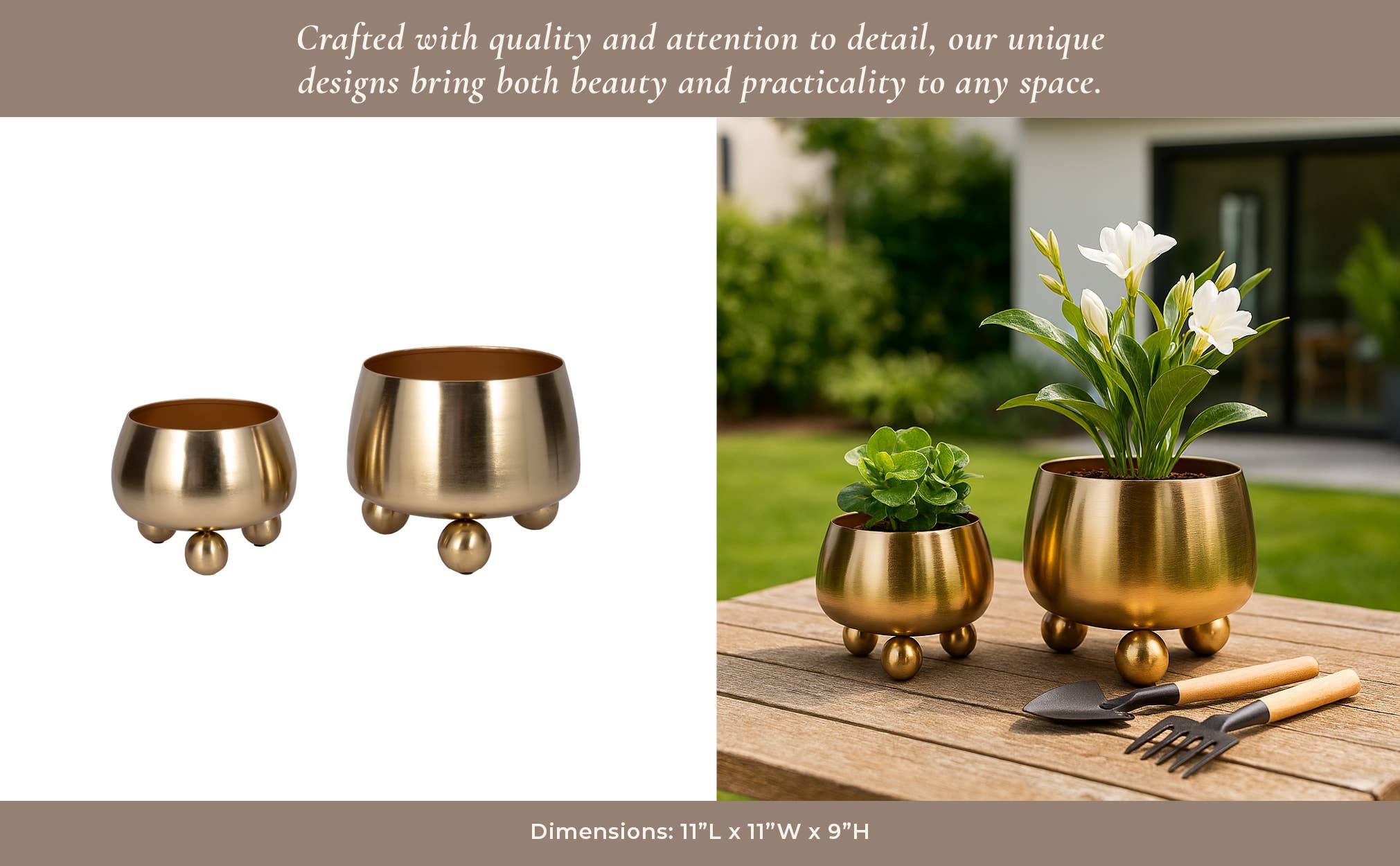 Sagebrook Home - Wholesale Plant Pot - Planters Set of 2 - Gold Metal Round with Ball Feet, 9/11 in10