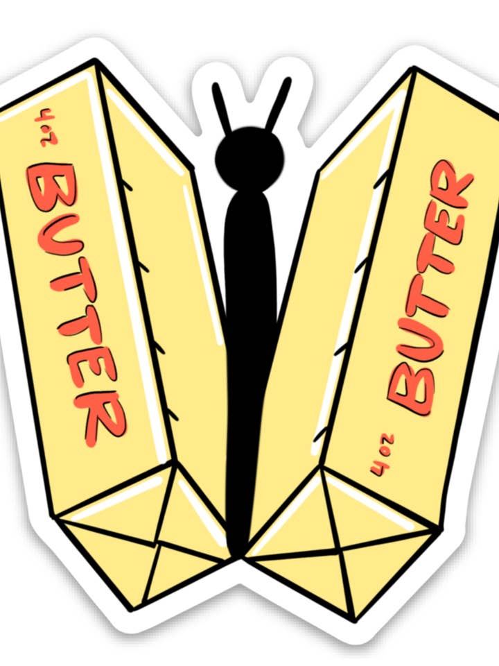 Butter-Fly Funny Cut Vinyl Laptop Sticker for wholesale by Five Dot Post