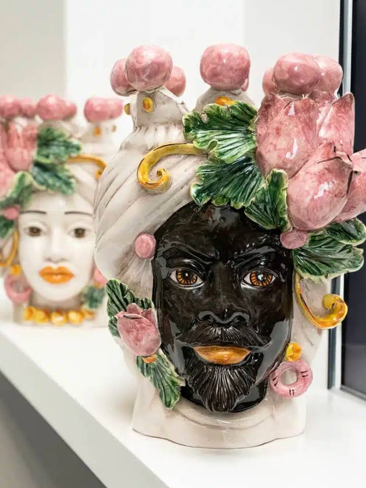 Teste de Moro Tulipas Rosa Cerâmica Caltagirone cm H.30 L.23 Artesanal por atacado de DD Ceramiche Siciliane