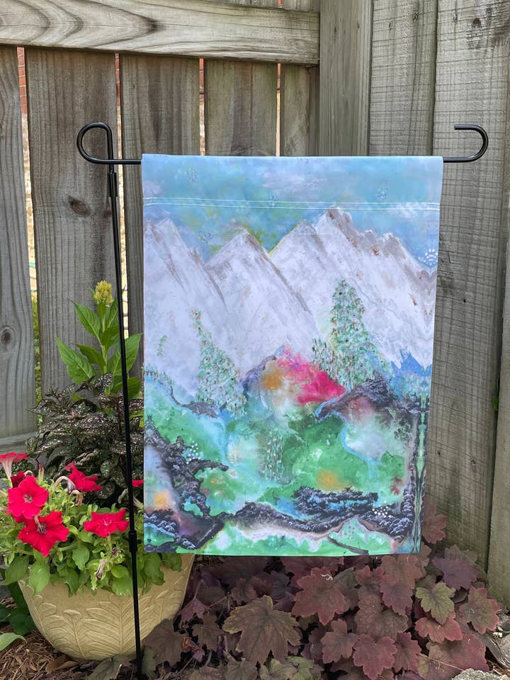 Garden Flag from Original Artwork, "Mountain Wonder", 12x18, 2-Sided for wholesale by DebDragonfly Studio