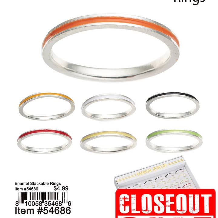 Puka Creations – Engroshandel Båndring – Emalje stabelbare ringe - afslutning 144 stk.