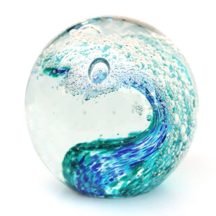 California Seashell Company - Wholesale Decorative Tabletop Object - Large Blue-Green Wave - Blown Glass Globe1