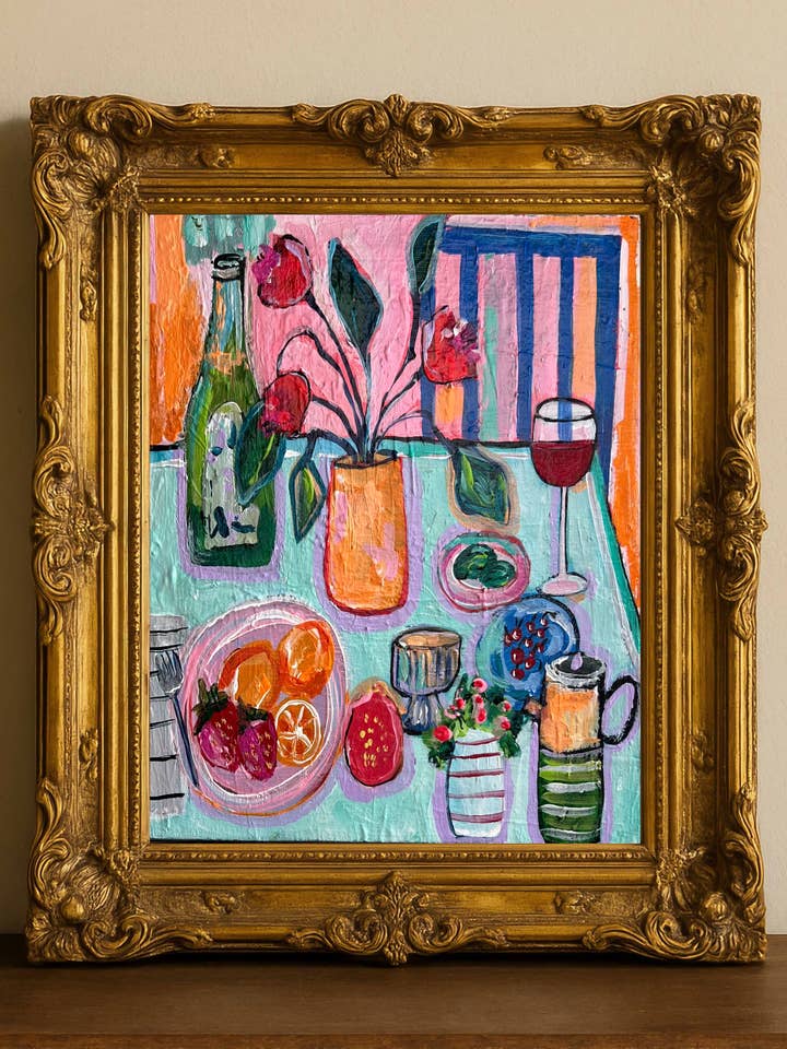 Estampa de mesa com vinho e frutas por atacado de Sunshine Girl Designs