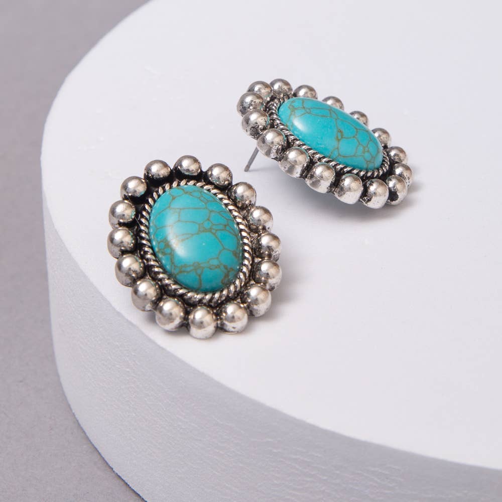 SP Sophia Collection - Wholesale Stud/Post Earrings - Western Oval Turquoise Post Earrings 1