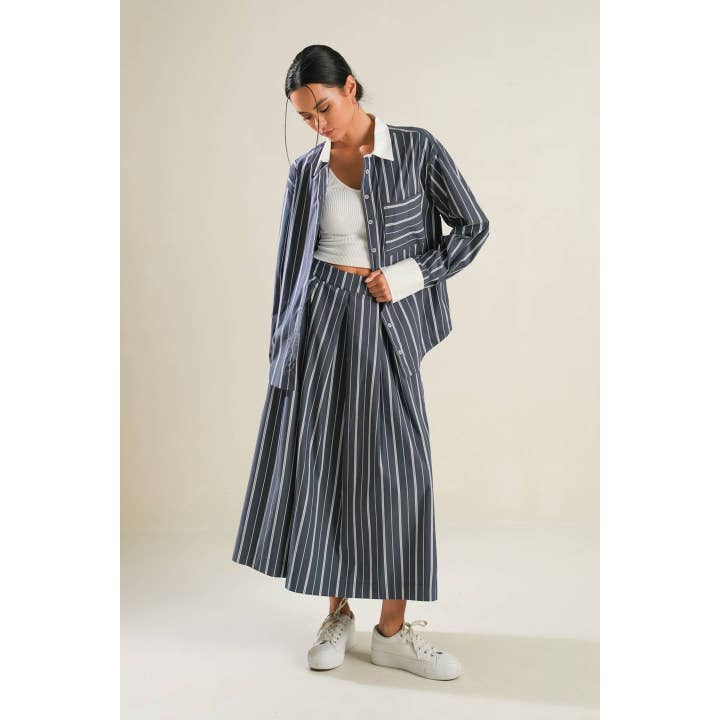 BNS - Wholesale Skirt - Women's - Striped Woven Skirt with Side Zipper and Pockets