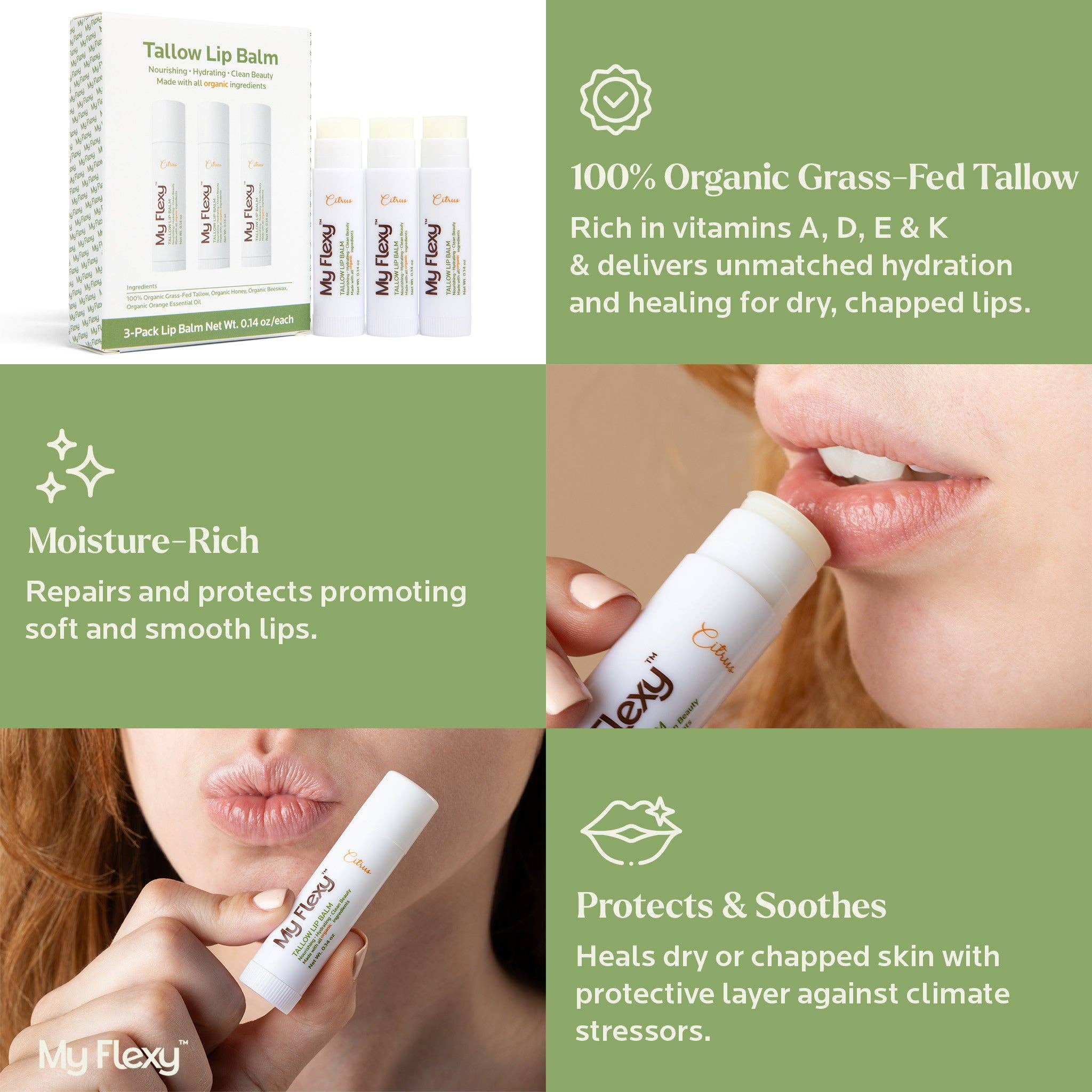 My Flexy - Wholesale Lip Balm - Tallow Lip Balm - 3 Pack8
