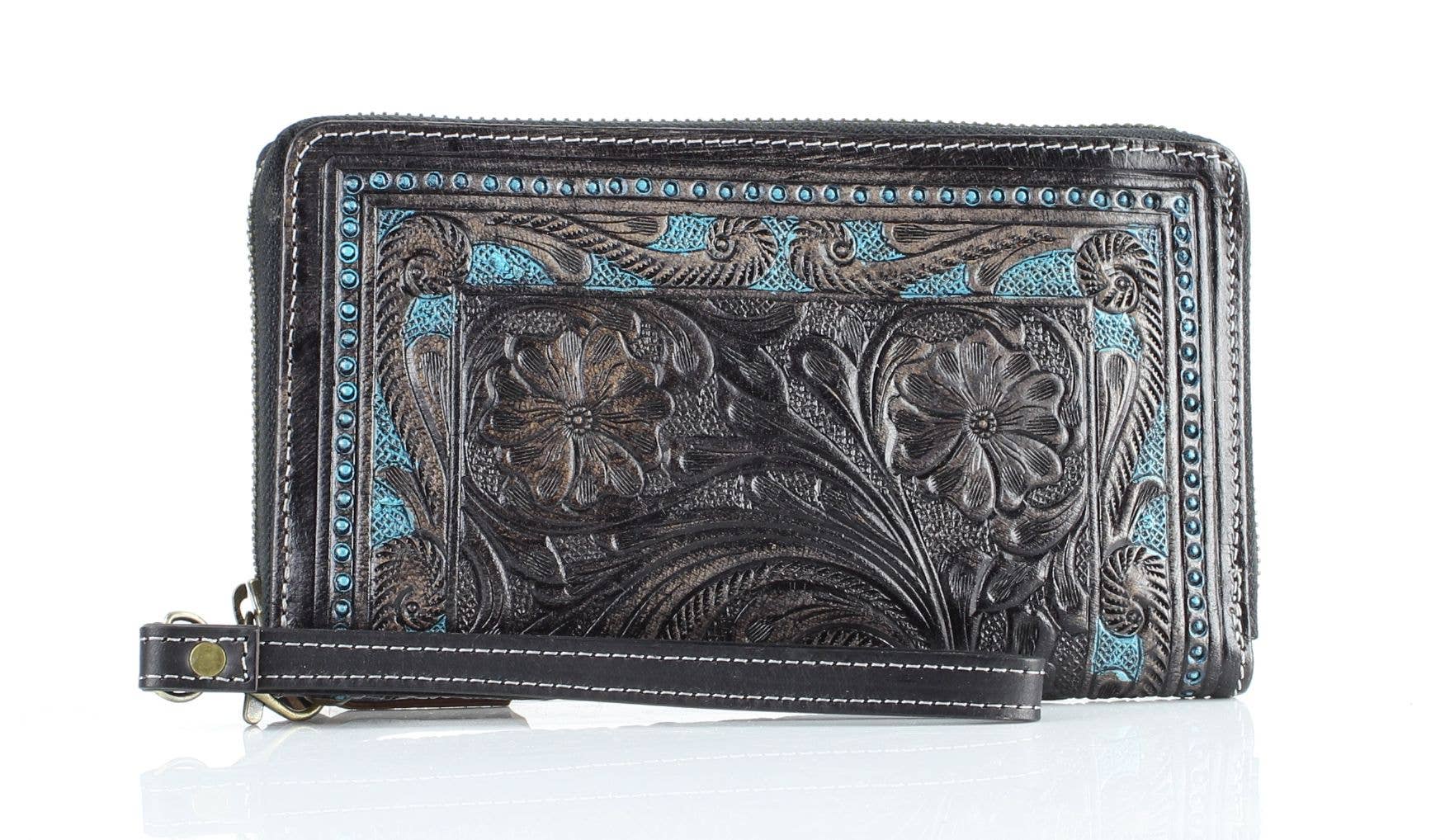 Leather Impressions Inc - Wholesale Wristlet - American Bison Tooled Leather Zip Around Wristlet5