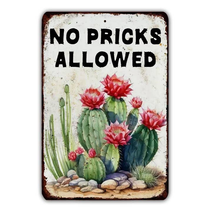 Nessun Idiota Ammesso Cartello in Metallo Vintage con Pianta di Cactus - Alluminio Resistente ai Raggi UV con Grafica Accattivante per Arredamento di Casa o Ufficio per la vendita all'ingrosso da parte di Game Time Prints