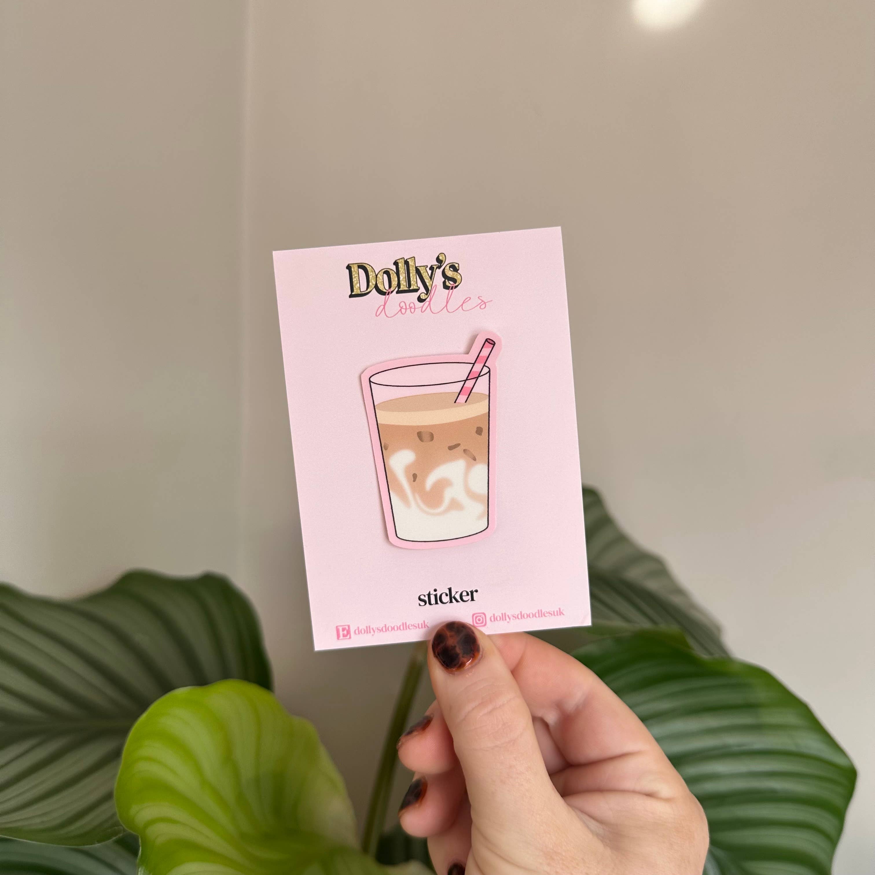 Dolly’s Doodles - Wholesale Sticker - Matte Sticker | Coffee Iced Latte Cute Pink Gift