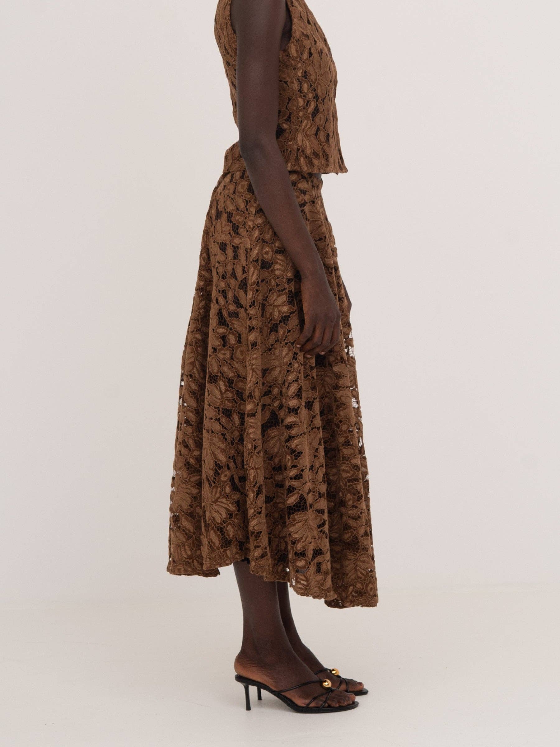 CARMEN SAYS – wholesale Kjol - Dam – Älskare Brun Sammet Spets Festkjol3