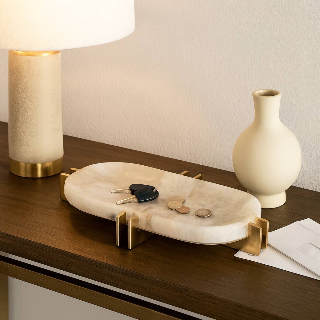 Sagebrook Home - Wholesale Decorative Tray - Decorative Tray - White Quartz with Gold Details, 14 in.0