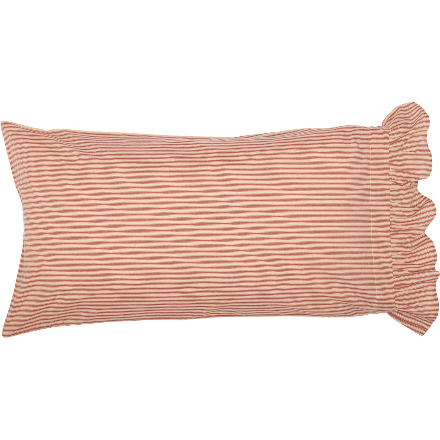 VHC Brands - Wholesale Bedding Pillowcase/Sham - Sawyer Mill Red Ticking Stripe Ruffled King Pillow Case Set of 2 21x402