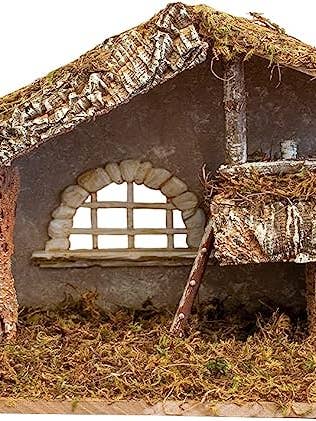 Presepe stabile in legno della Natività del villaggio | 12" x 7" x 9" per la vendita all'ingrosso da parte di Village Gift Importers