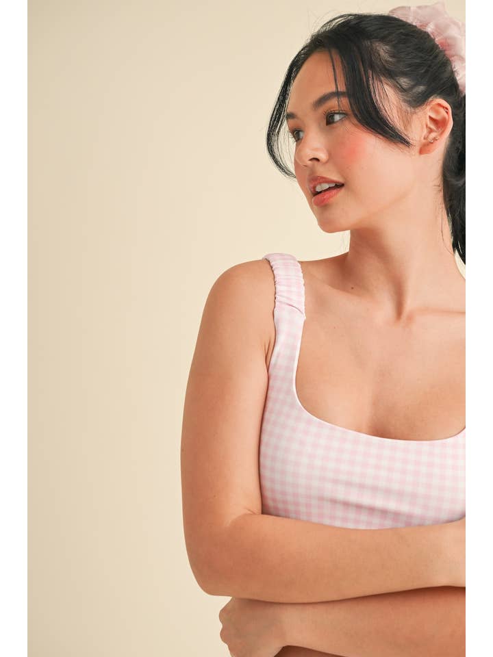 KIMBERLY C - Wholesale Sports Bra - Women's - Gingham Print Ruched Bra Top88