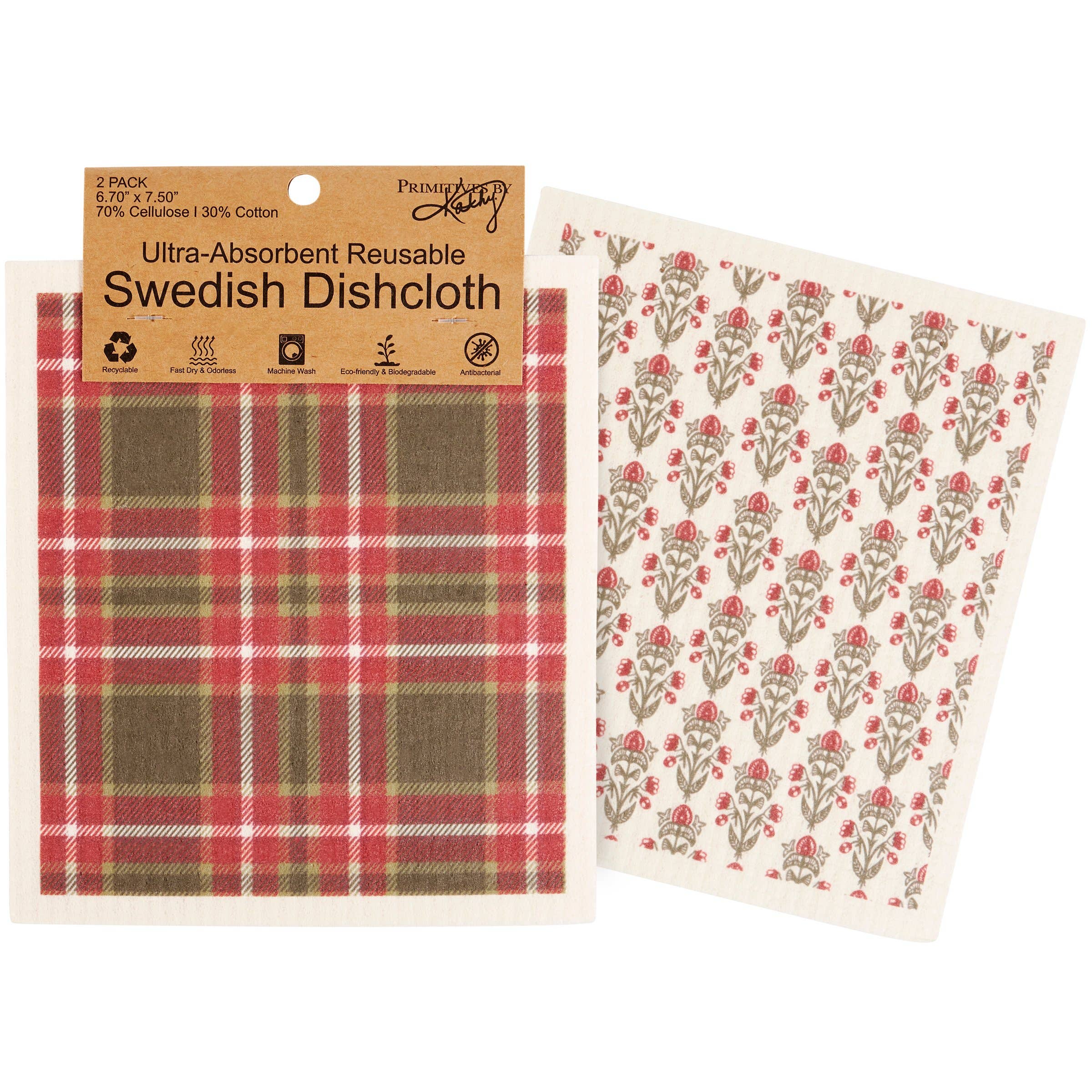 Primitives by Kathy - Wholesale Dishcloth - Red Plaid Swedish Cloth Set0