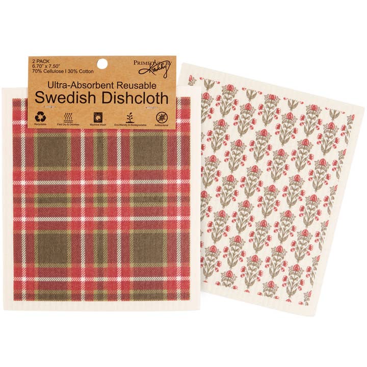 Primitives by Kathy - Wholesale Dishcloth - Red Plaid Swedish Cloth Set