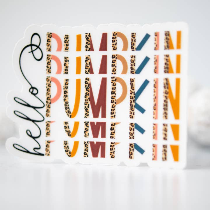 Hello Pumpkin Stacked Clear Vinyl , Sticker, 3x3 in. for wholesale by Savannah and James Co