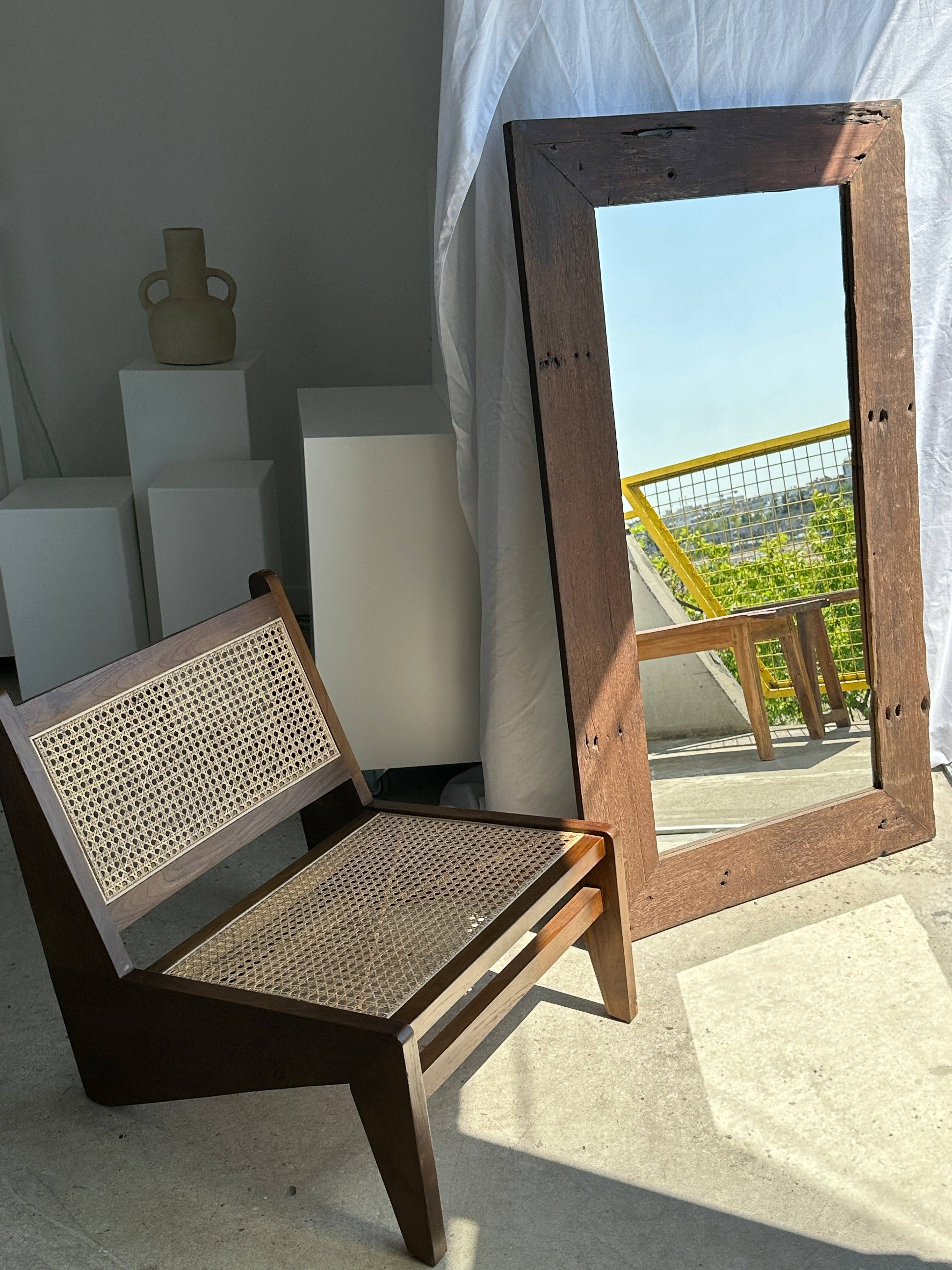 Office Objets - Wholesale Wall Mirror - Mirror with exotic brutalist old iron wood frame H:139cm48