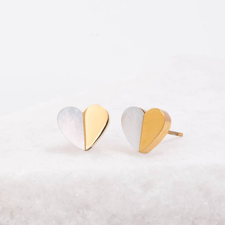 Ounce of Soul - Wholesale Stud/Post Earrings - Mother of Pearl Heart Earrings1