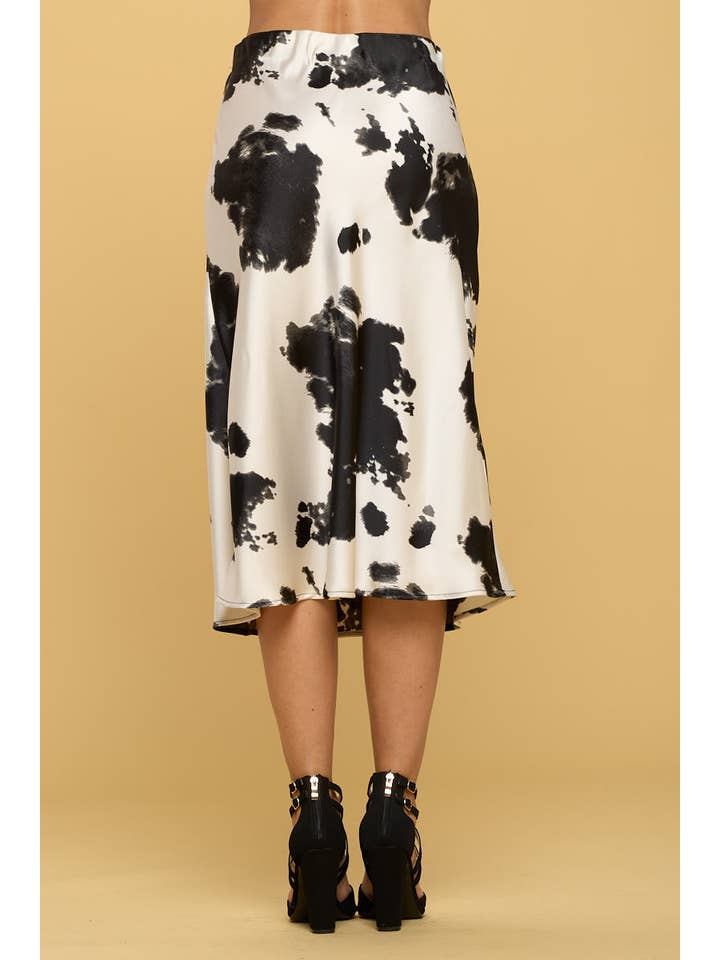 SCHWARZ Hergestellt in den USA Midirock aus Satin mit Western-Kuhmuster für den Großhandel auf Faire3