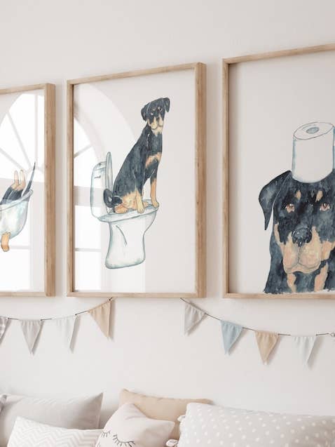 Set of 3 Rottweiler dog toilet painting for wholesale by Goodfairyart