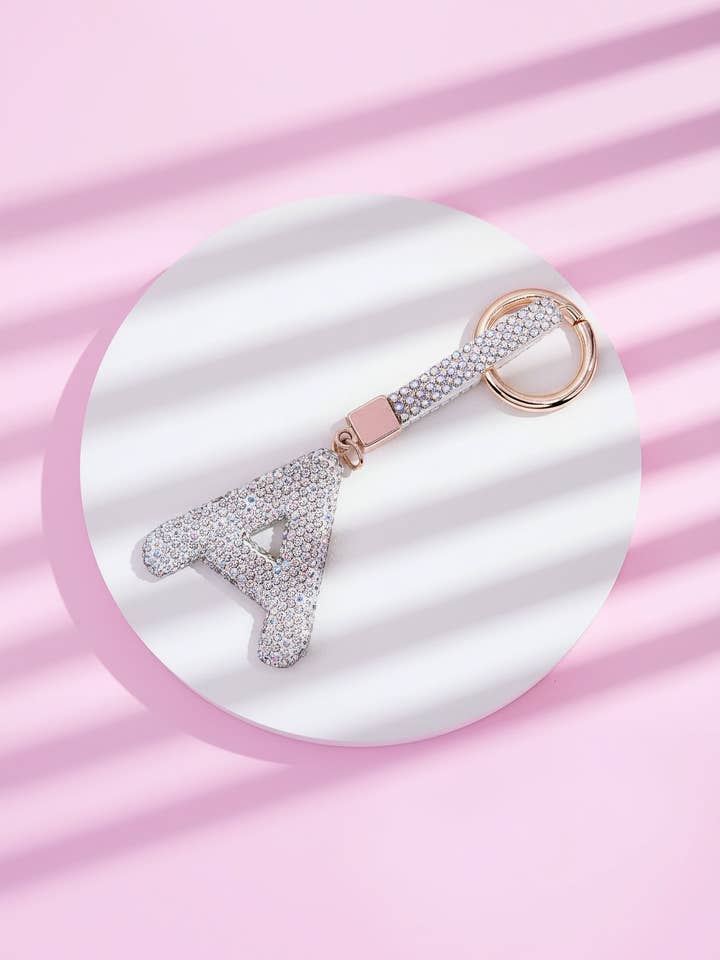 Initial Letter Silver Crystal Glam Key Ring for wholesale by Arya Jewellery Wholesale