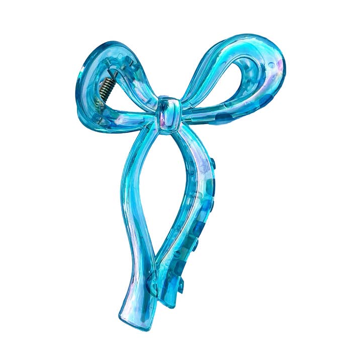 Iridescent Aqua Clear Bow Claw Clip for wholesale by Lady Eleanor & Co