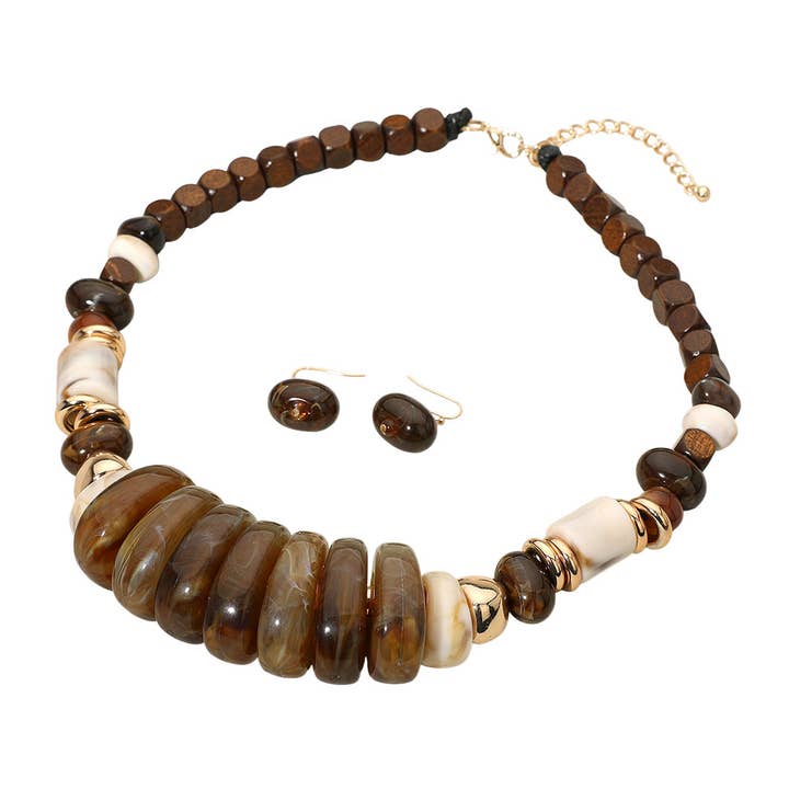 Sensibling Corp. - Wholesale Beaded/pearl necklace - Chunky Marbled Resin Wood Beaded Statement Necklace1