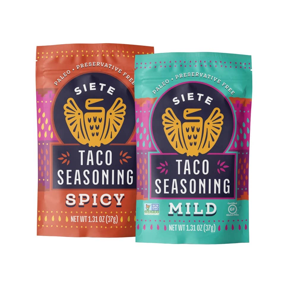 Siete Foods - Wholesale Dried Spice Mix - Mix Pack of Mild and Spicy Taco Seasoning - 24 pack