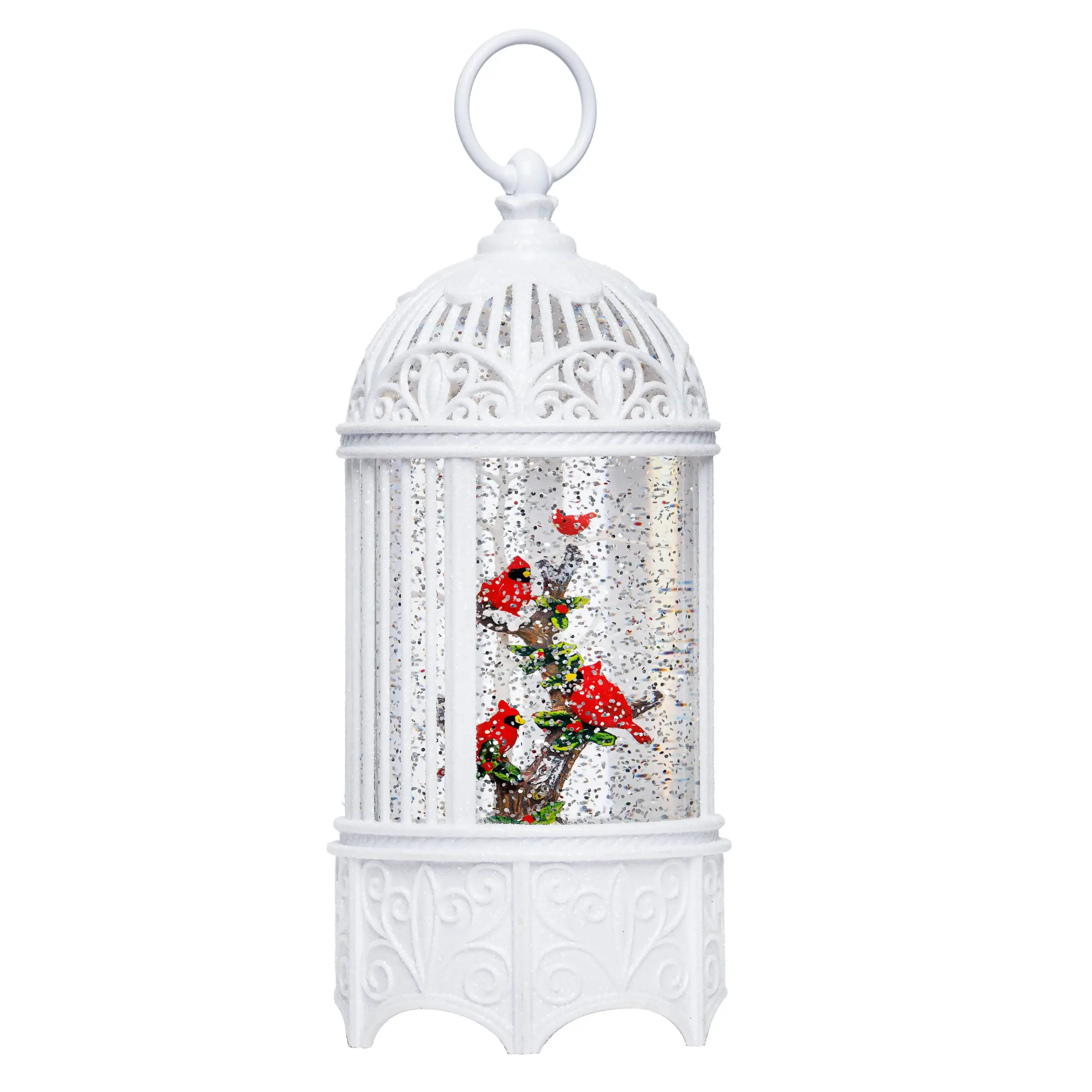 PolarX Ornaments – Globo de mesa por atacado – Cardeais LED de 10.25" H em gaiola de pássaro Lanterna de água de plástico2